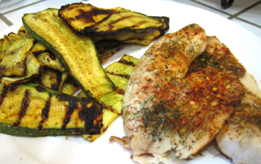 Grilled fish and squash