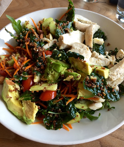 Salad or lunch recipe: spinach + kale + chicken